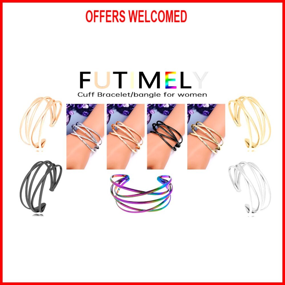 Adjustable Chunky Cuff Bracelet, Multi-Layer Cros… - image 7